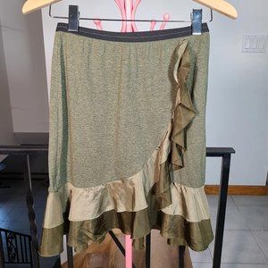 Tom K Nguyen Olive silk trim ruffle skirt